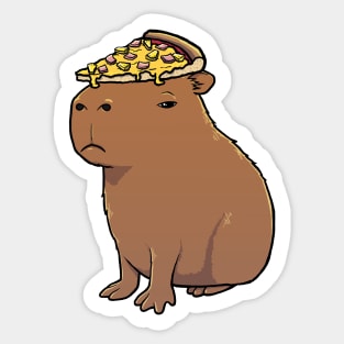 Capybara with a Hawaiian Pizza on its head Sticker